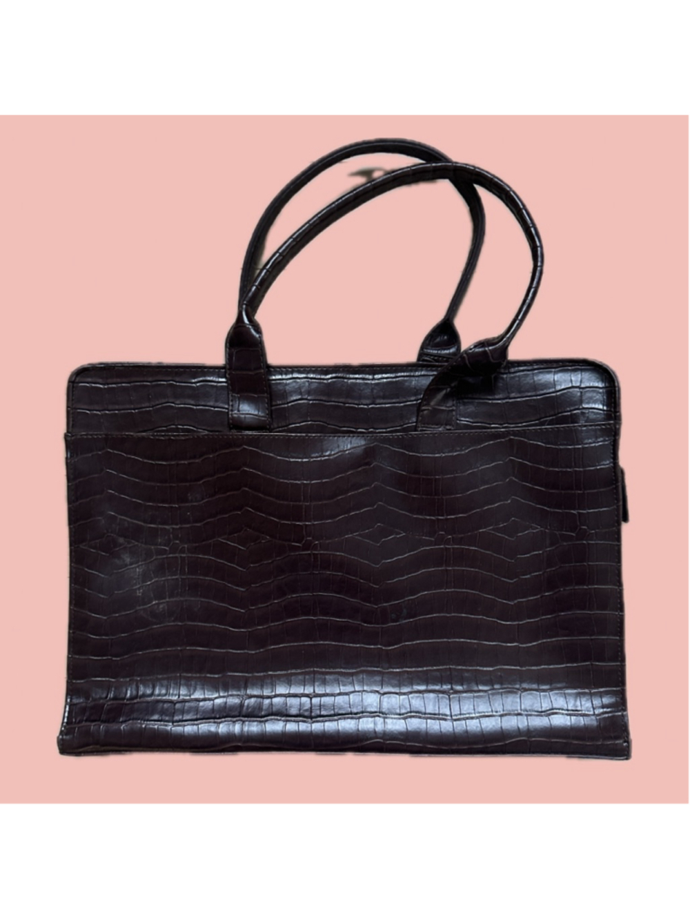 Vintage Croc Embossed Brown Work Bag Laptop Tote Structured Office Purse Y2K